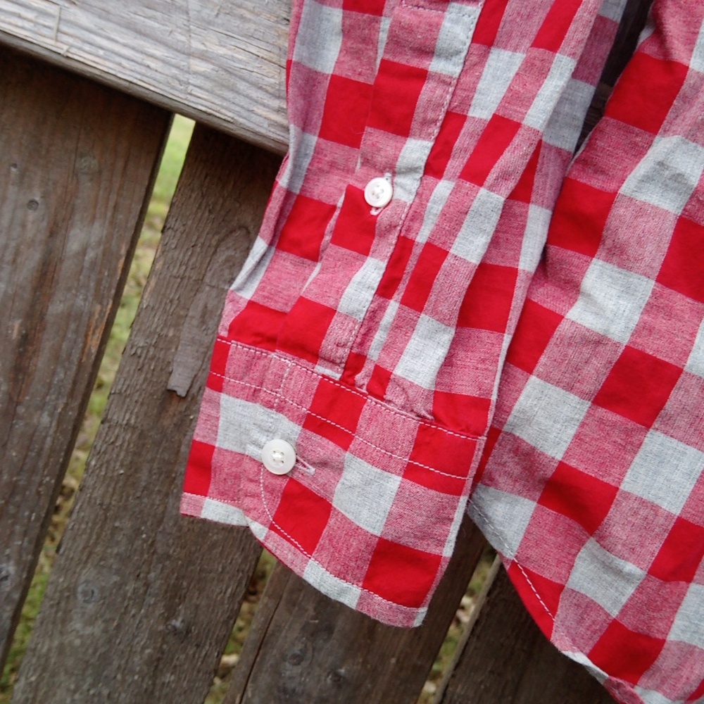 Gap Gray Red Checkered Long Sleeve Button Down Sh… - image 6